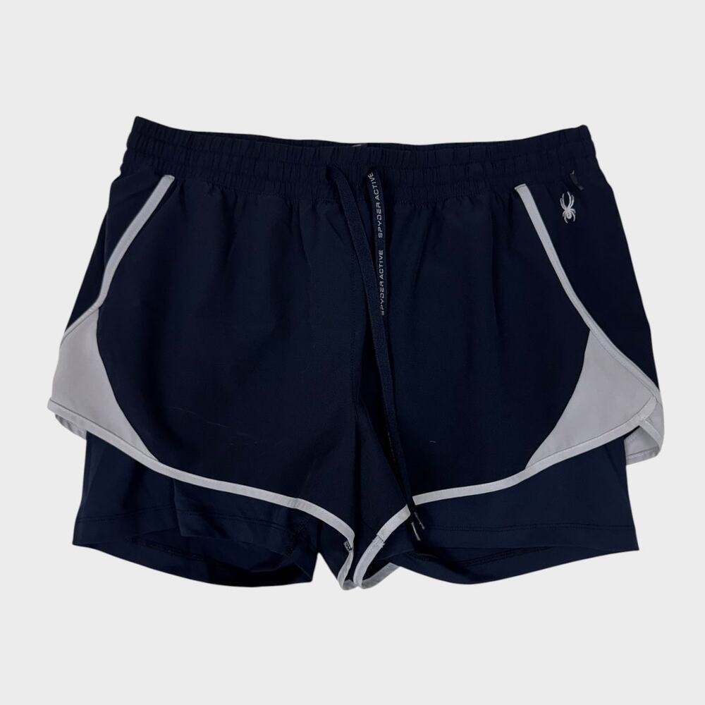 Spyder Active L Black Gray Running Shorts Layered with Shorts Liner Under